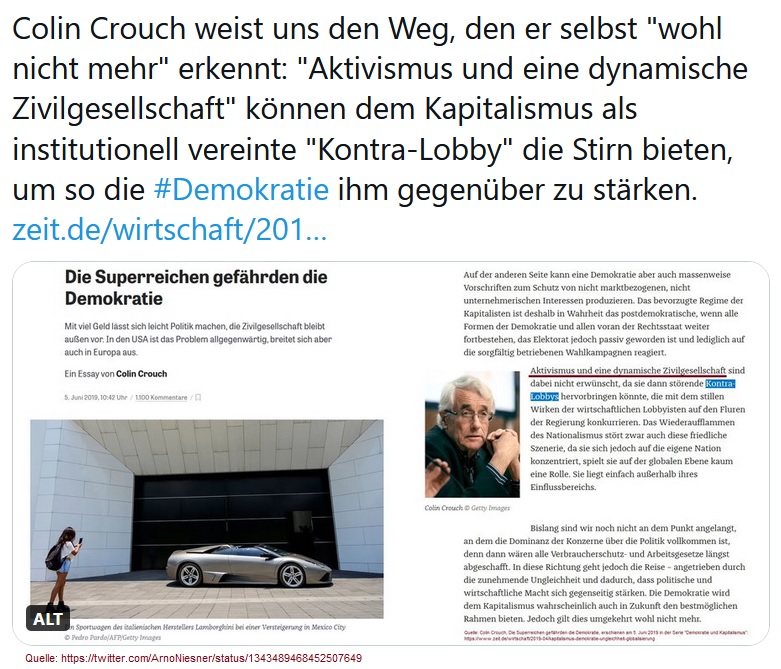 2020-12-28_Arno-Niesner_Colin-Crouch-Tweet_Die-Superreichen-gefaehrden-die-Demokratie_Kontra-Lobbys