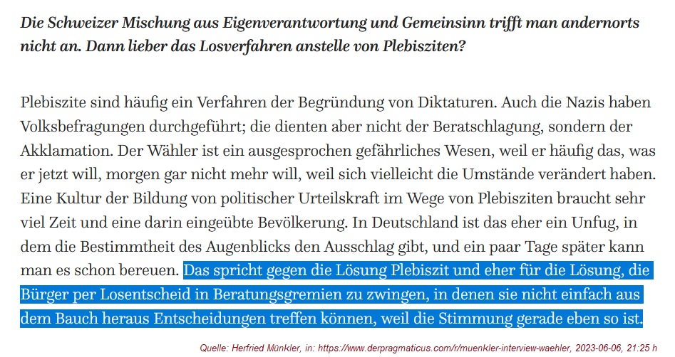 2023-06-06_Pragmaticus_Herfried-Muenkler_Losverfahren-statt-Plebiszit